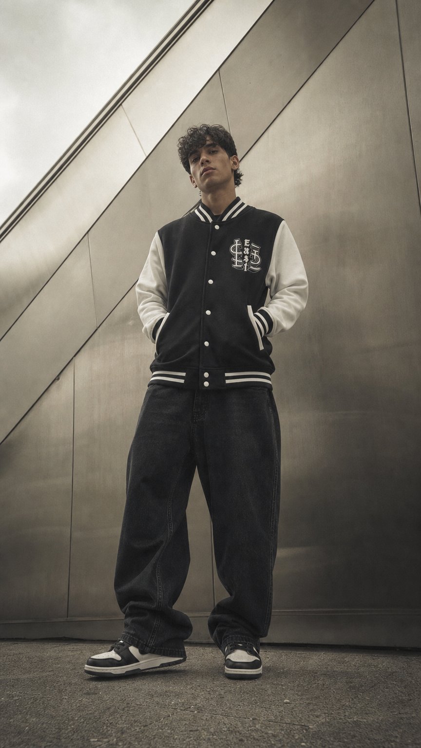 AI product shot of Signature Varsity Fleece Black/Grey