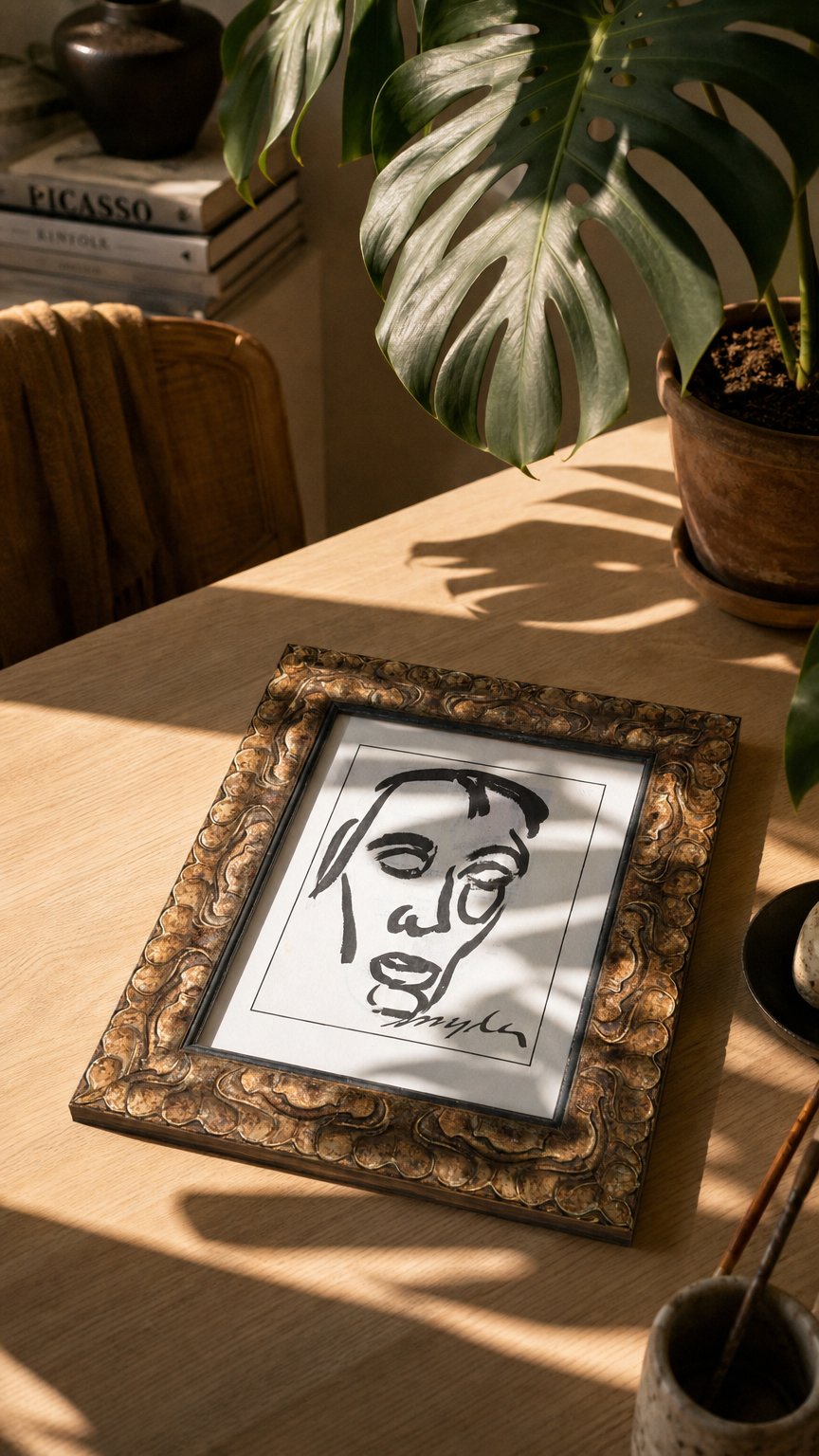 AI product shot of Minimalist ink portrait by Oregon artist Amanda Snyder (1894-1980)
