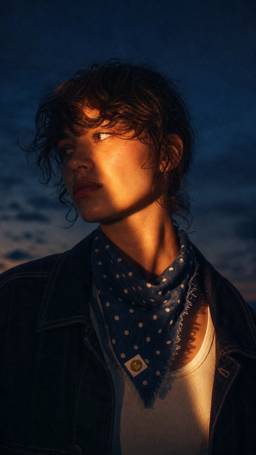 AI product shot of Bandana Polka Dot Orca/Sandy XL mit Fransen