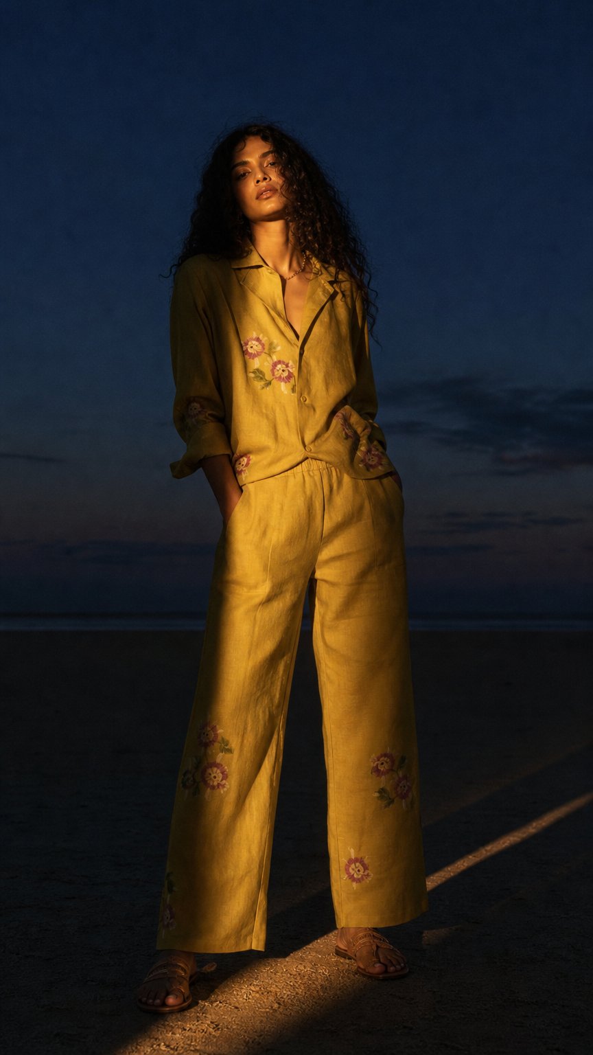 AI product shot of Manjal pants classic