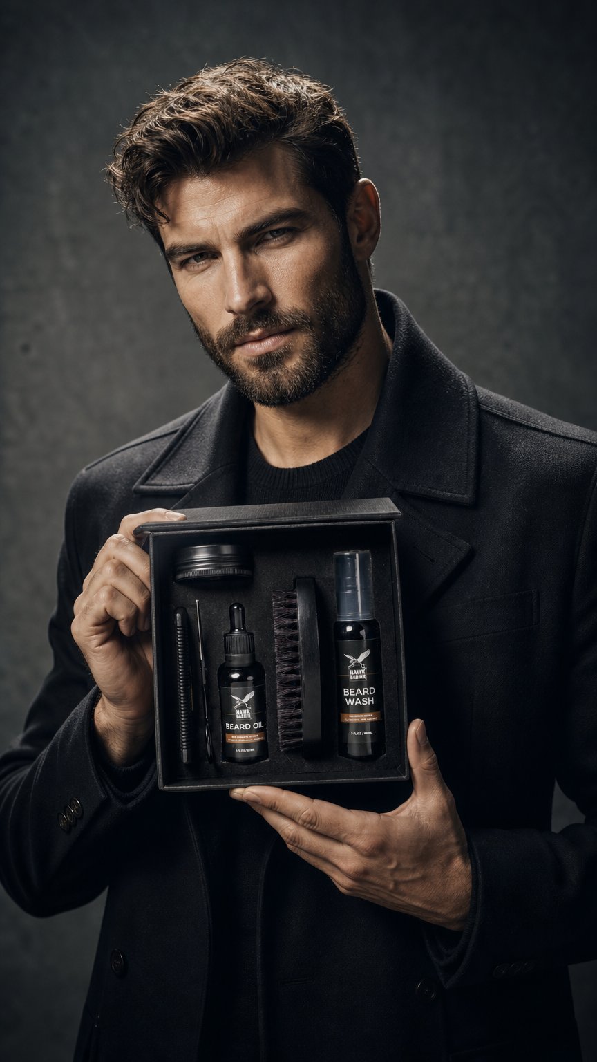 AI product shot of Hawkbarber Baardkit