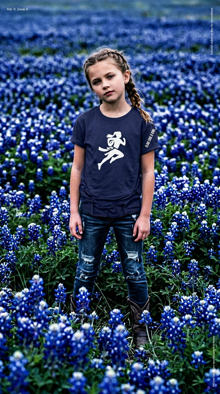 AI product shot of Flag Like A Girl Girls Short Sleeve T-Shirt (Navy)
