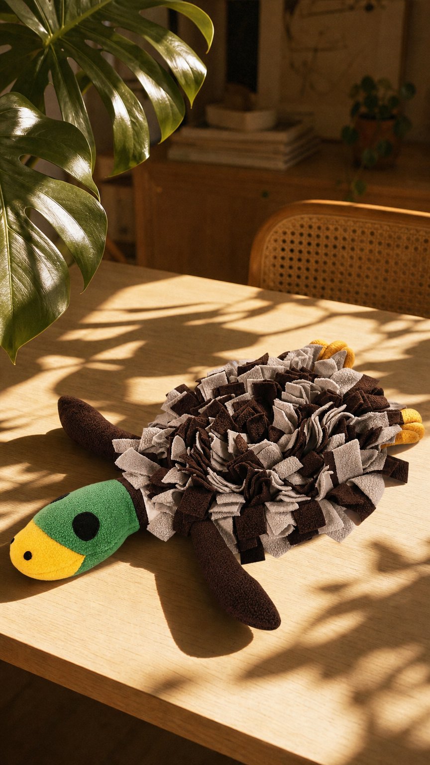 AI product shot of Squeaky Duck Snuffle Mat for Dogs – 2-in-1 Toy & Foraging Fun