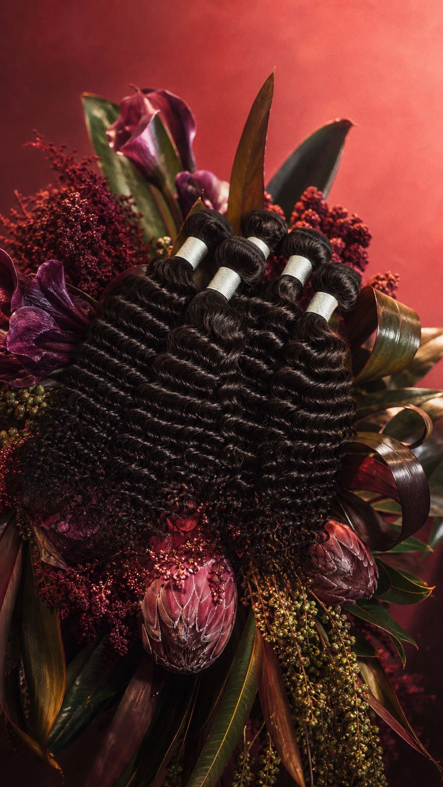 AI product shot of GLOSSY REMY™ Kinky Curly Weft
