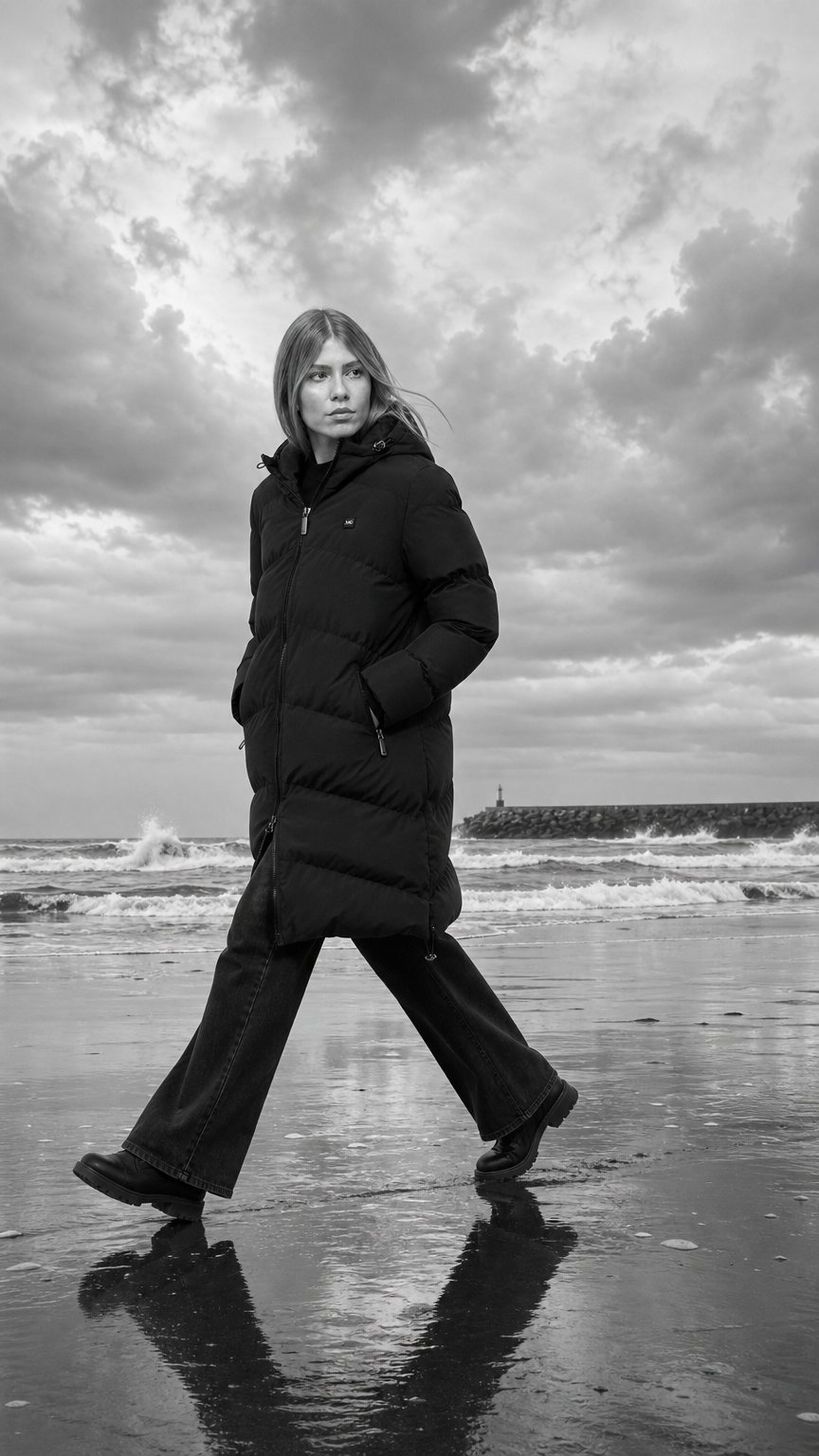 AI product shot of Mont Gerrard heated jacket long black