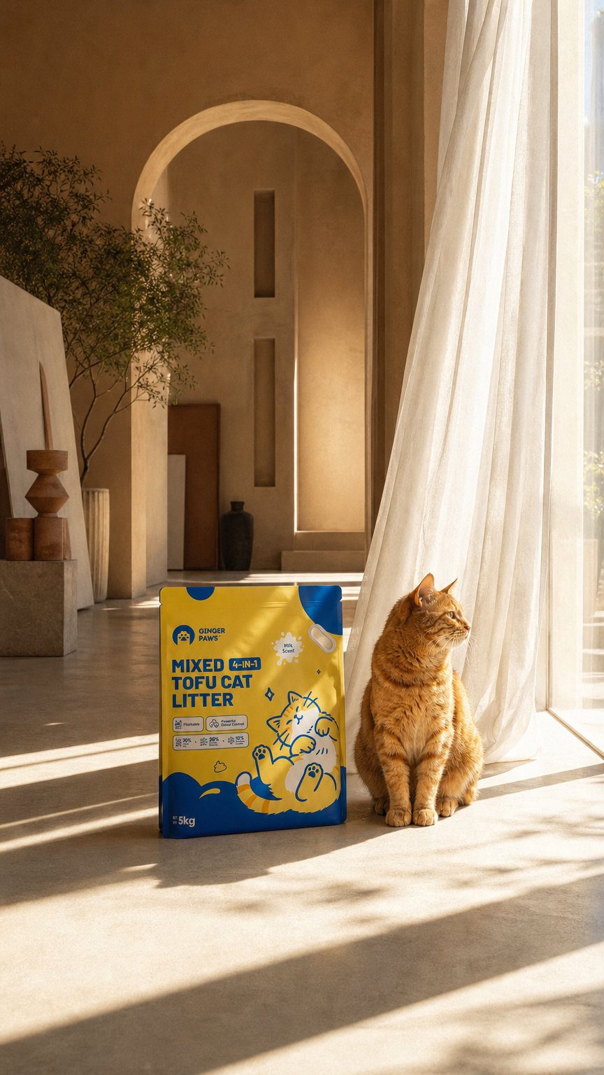 AI product shot of 4-in-1 Tofu Cat Litter - 5kg