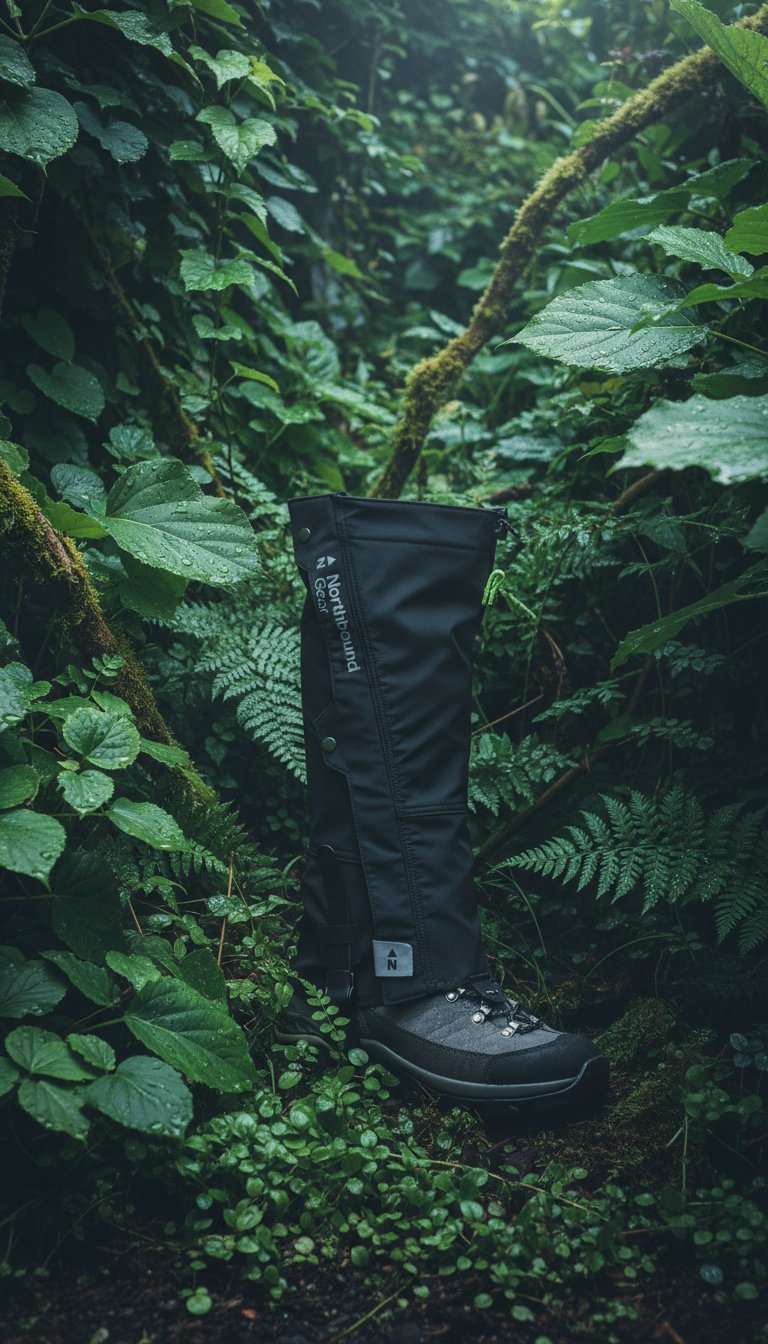 AI product shot of "Trail Guard" Waterproof Gaiters