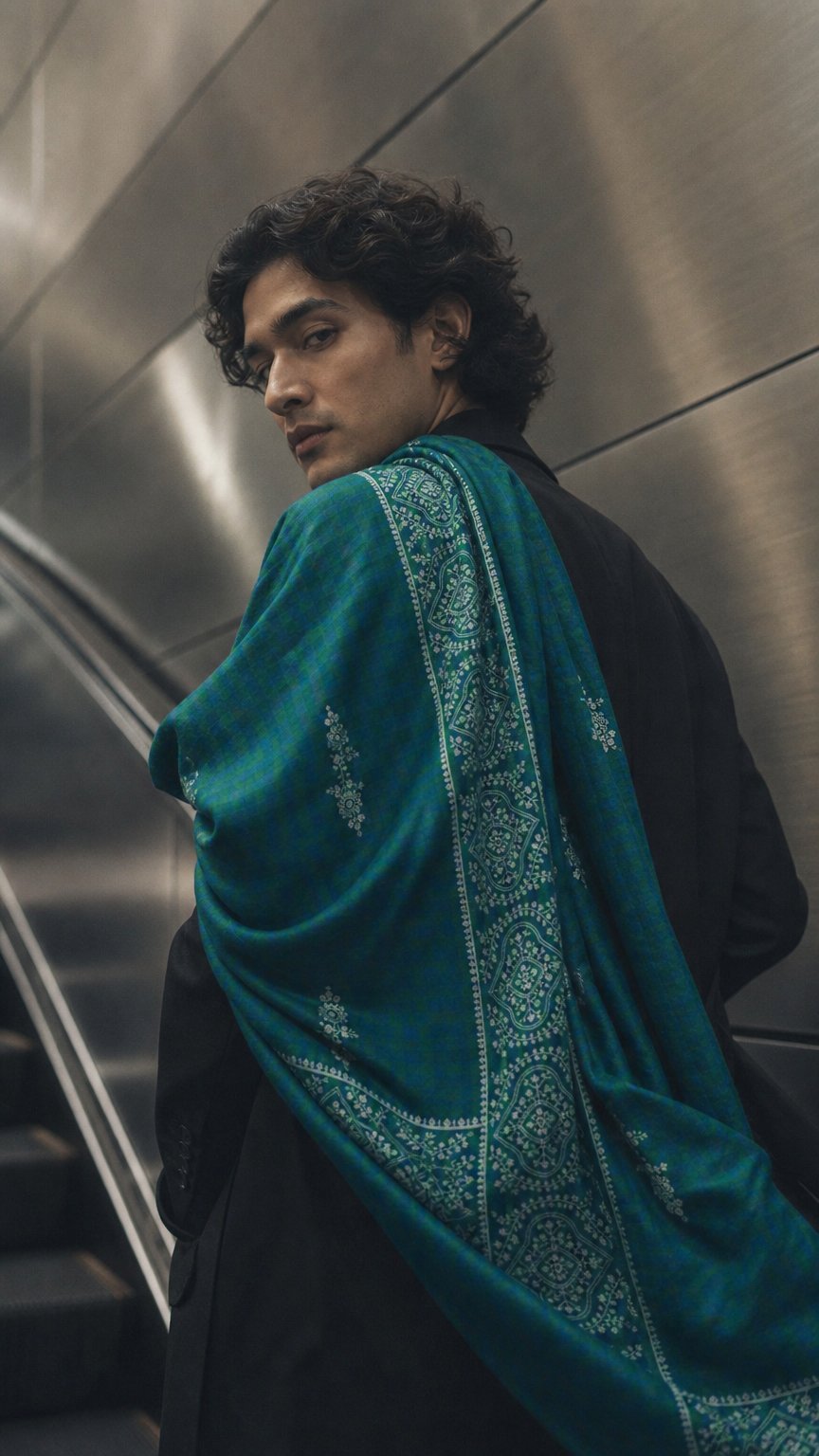 AI product shot of Rubaab Pure 100% Pashmina Men's Luxury Shawl