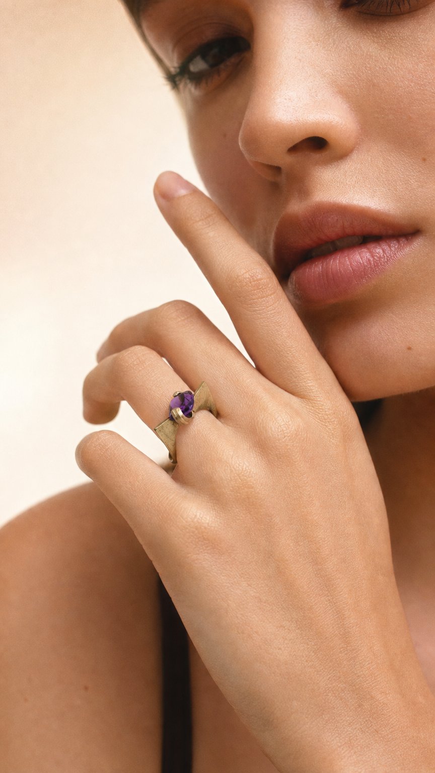 AI product shot of Amethyst Brass Ring