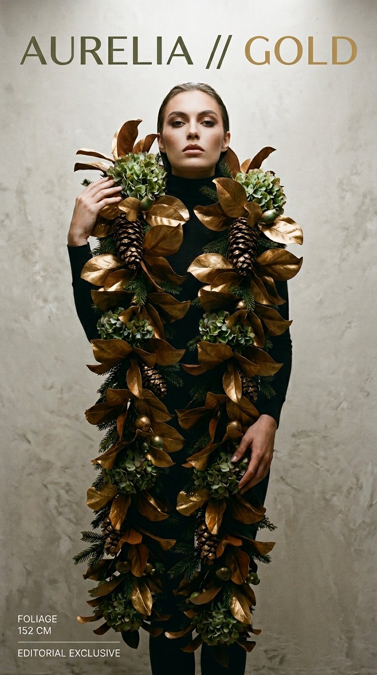 AI product shot of 5 ft. Deluxe Magnolia Leaf/Hydrangea Garland