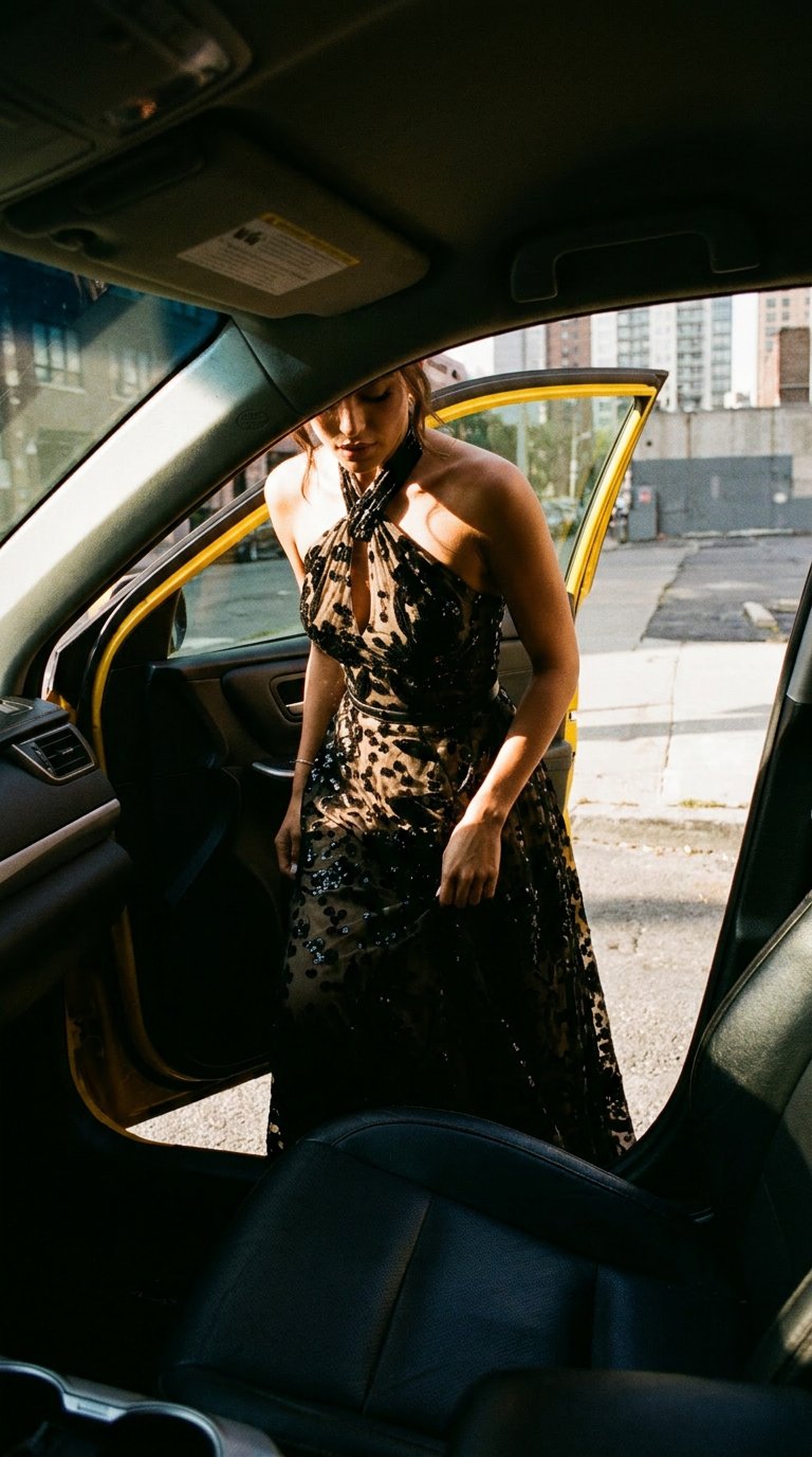 AI product shot of NOIRÉA | Black Sequin Lace Halter A-Line Maxi Gown