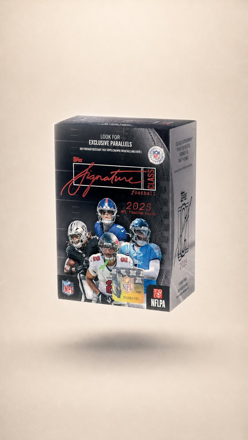 AI product shot of 2025 Topps Signature Class Football Blaster Box