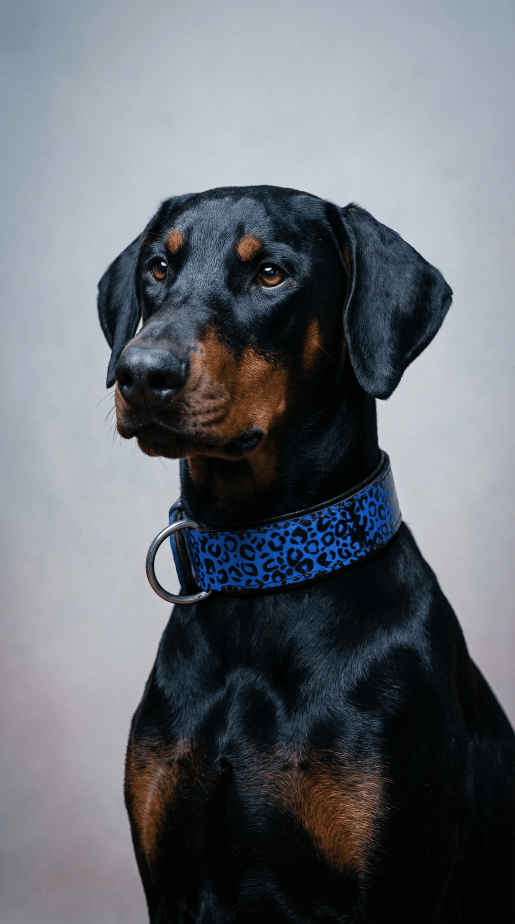 AI product shot of Leopard Pattern Leather Dog Collar Blue and Black