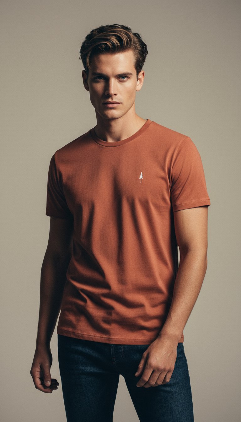 AI product shot of T-Shirt homme en coton bio Treeshirt Brick