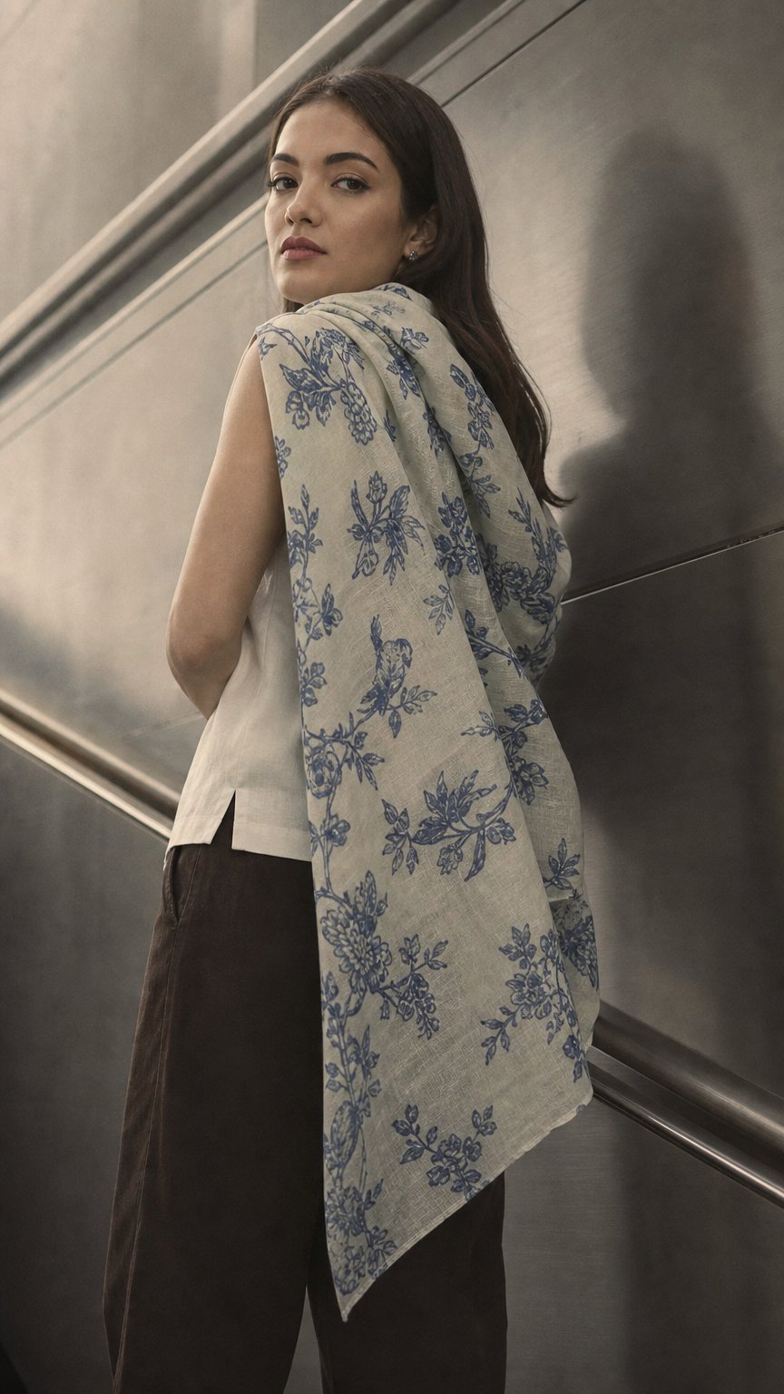 AI product shot of The Pashmina Poem: Wool Scarf in White & Blue