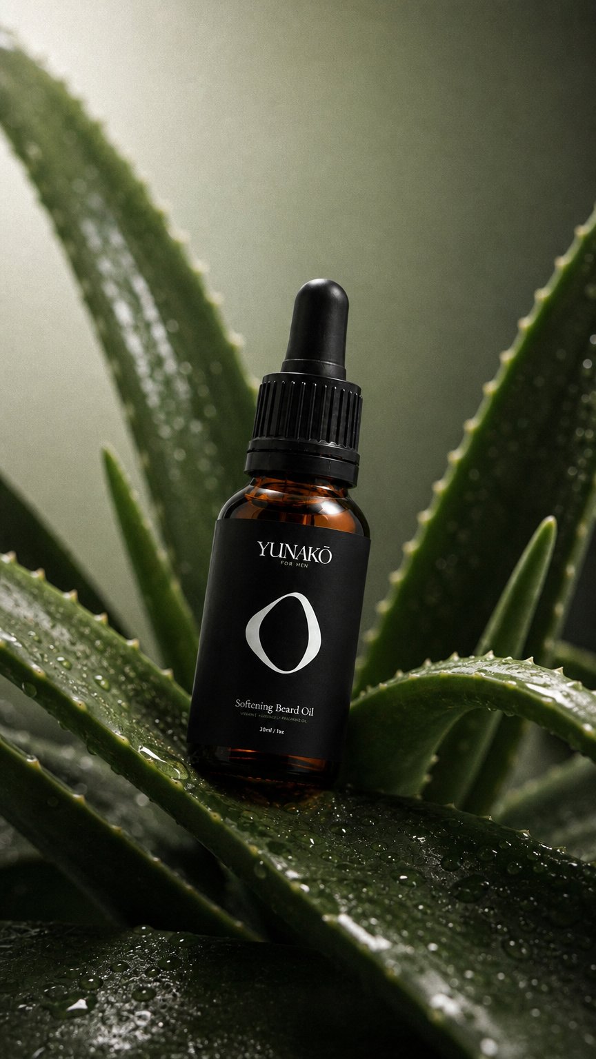 AI product shot of Yunakō Softening Beard Oil