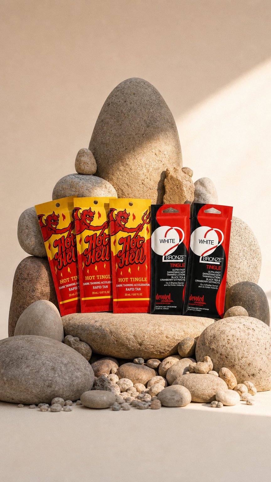 AI product shot of Lumova Tingle Trial 5 Advanced Tanning Sachet Bundle