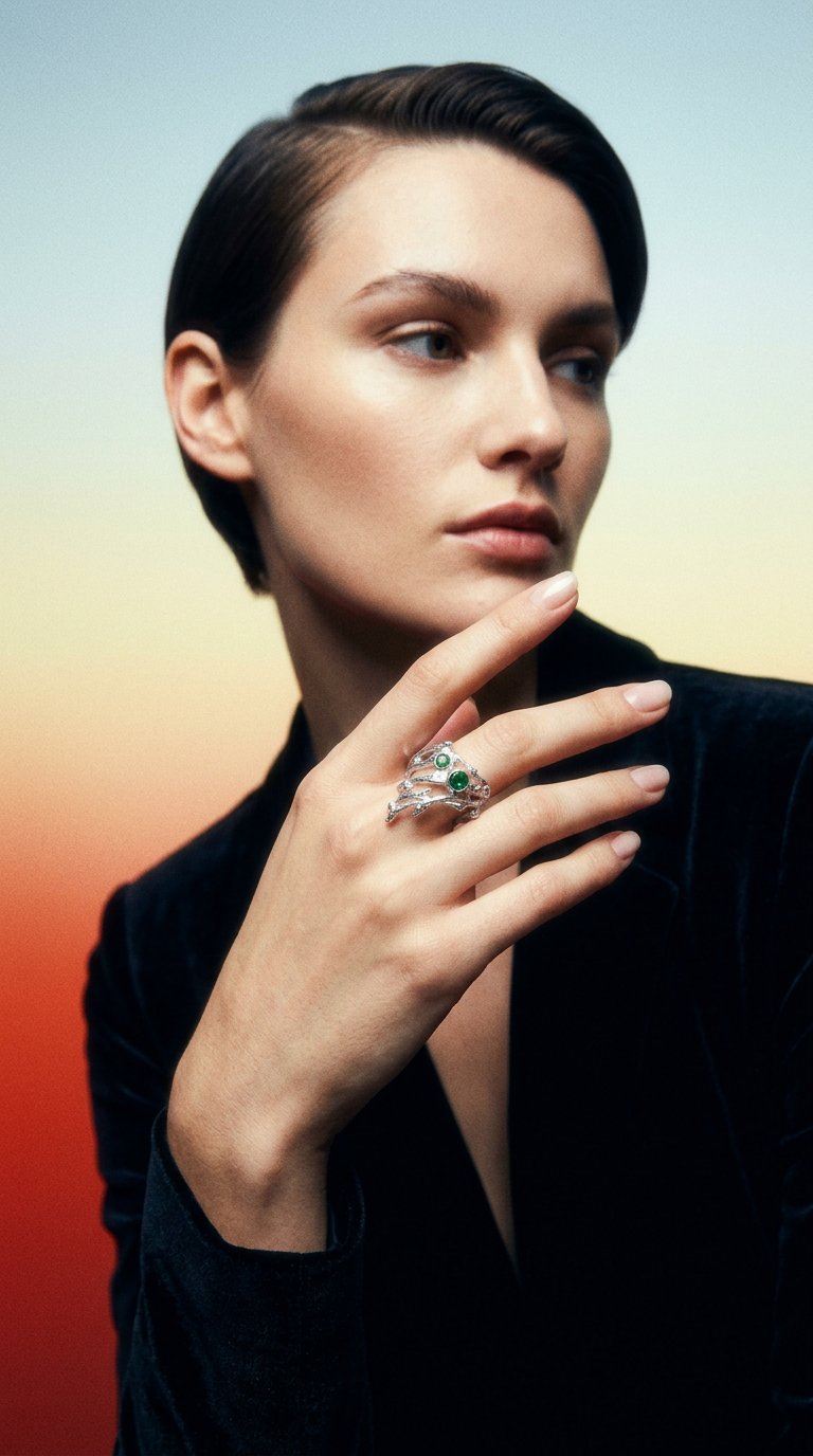 AI product shot of Two stone twig ring