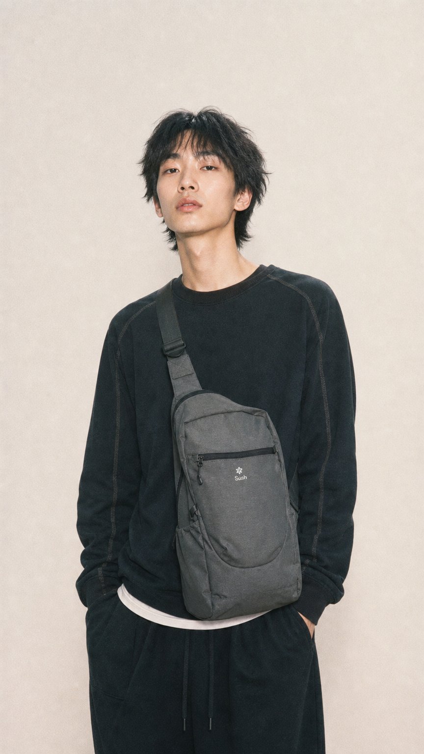 AI product shot of Fabric 2 Pocket Flat Cross Bag Set (Charcoal)