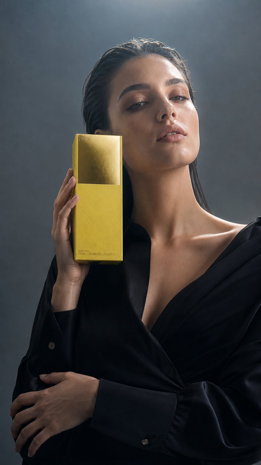 AI product shot of Focus Hyaluron Body Serum — Yuzu & Benzoe
