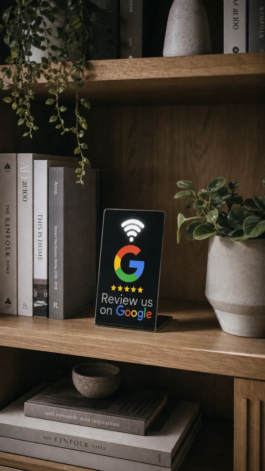 AI product shot of TapZilla NFC Google Review Stand – Get More Customer Reviews