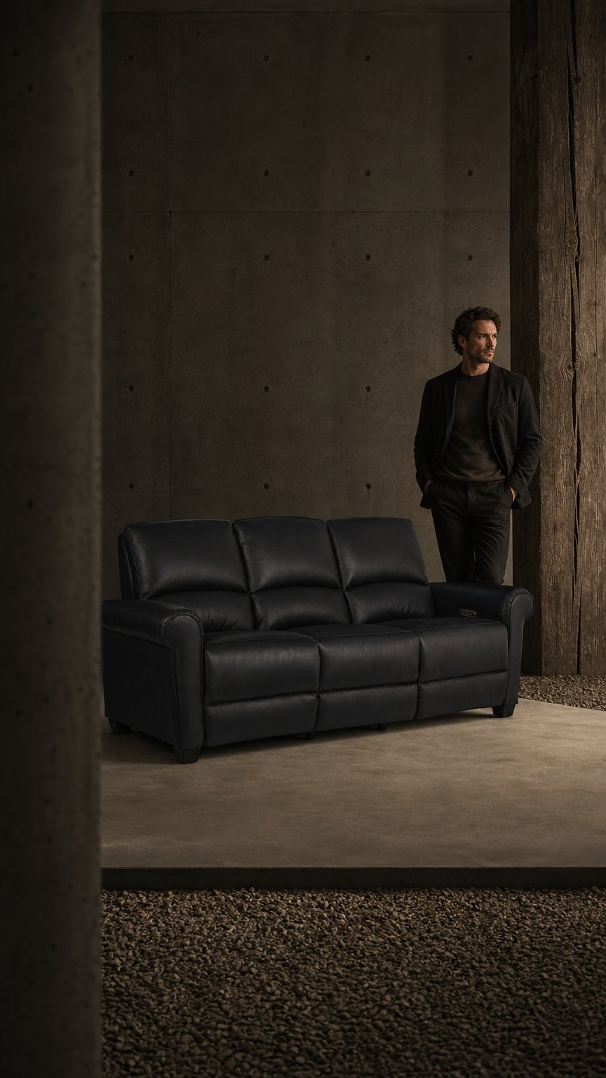 AI product shot of La-Z-Boy Power Reclining Leather Sofa with Headrests