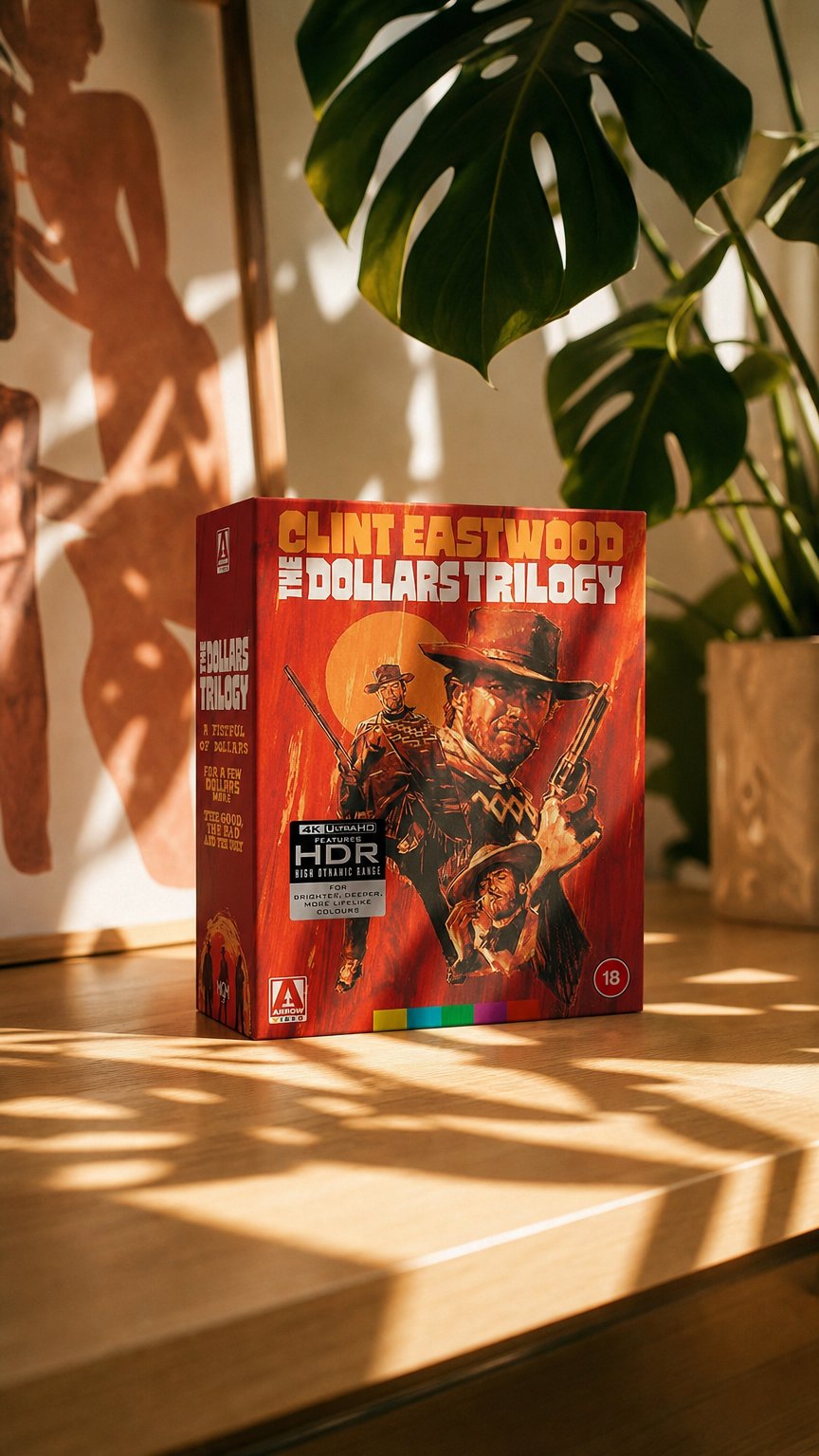 AI product shot of The Dollars Trilogy 4K UHD + Blu-ray Box Set Limited Edition