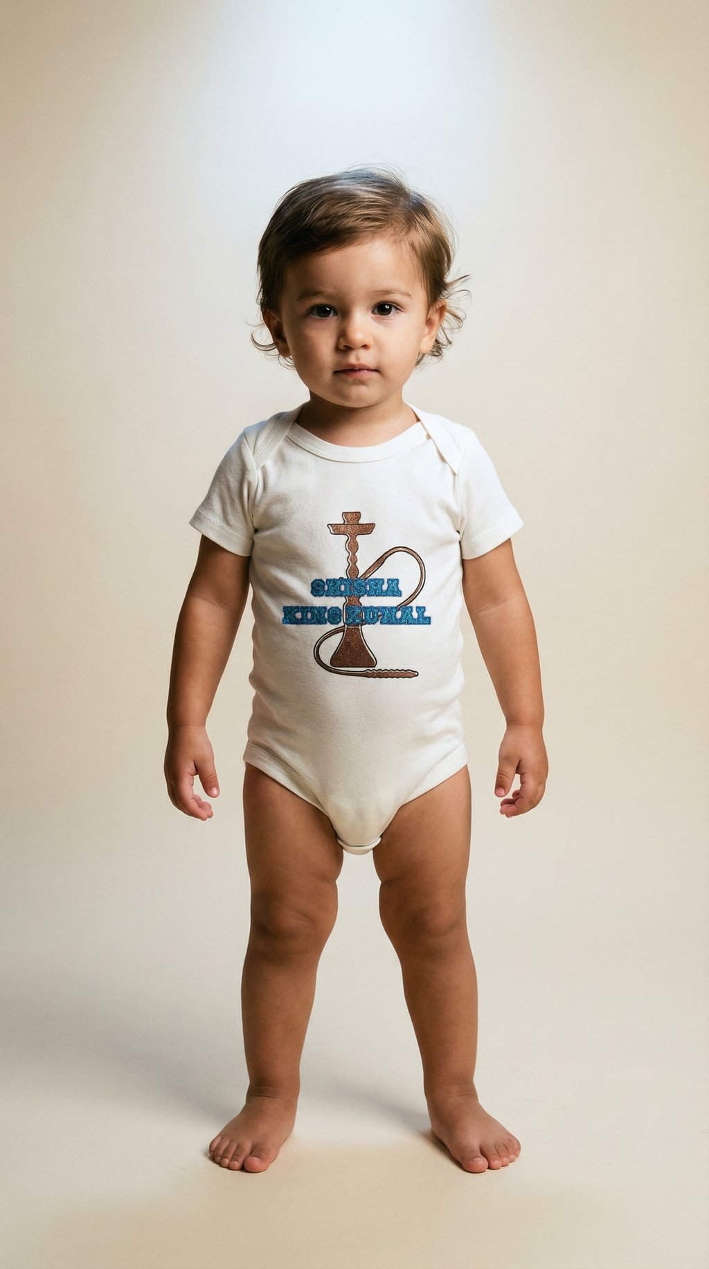 AI product shot of “Shisha King” Personalized Baby Romper