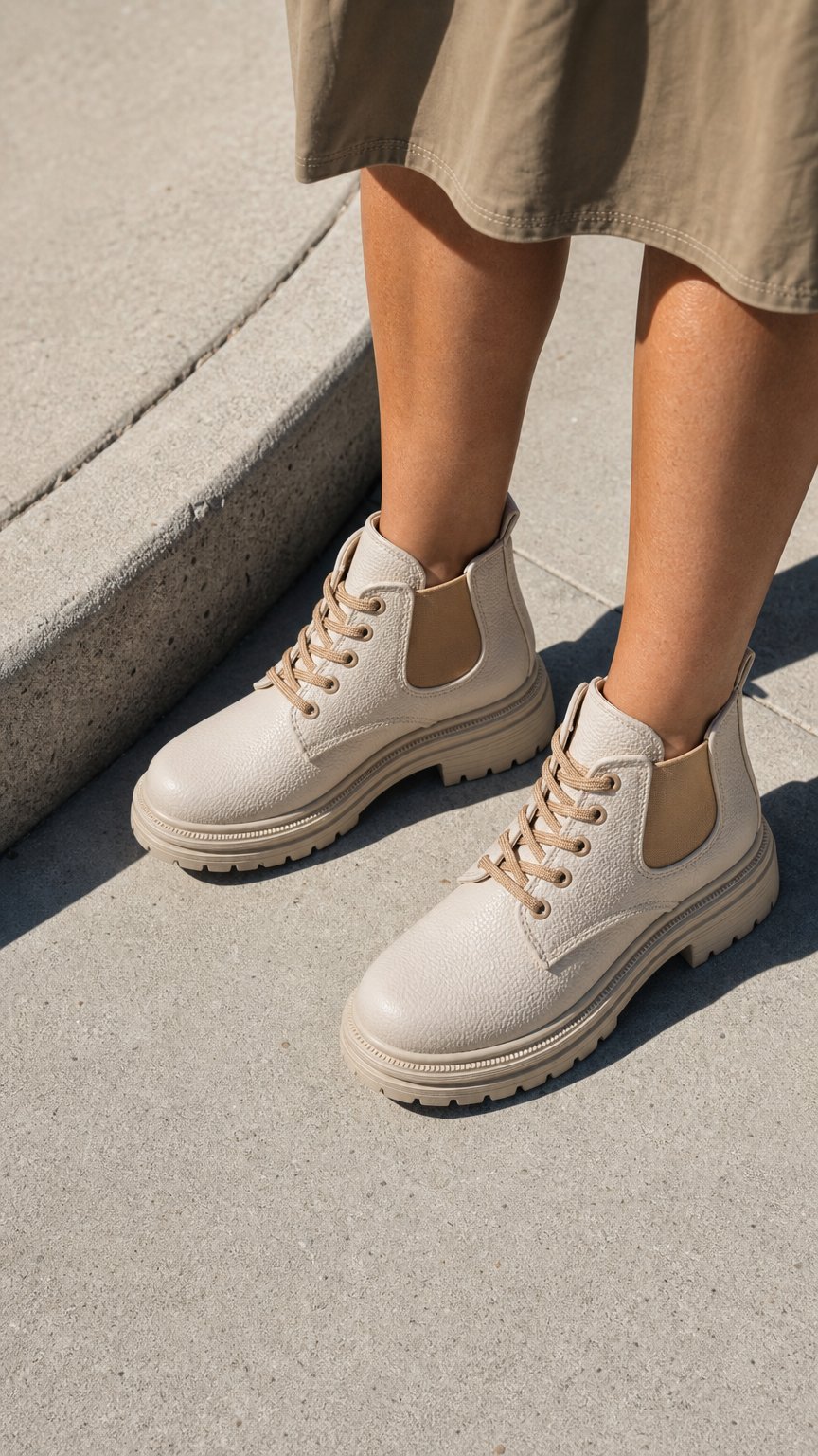 AI product shot of Band Women's Half Boots – Beige | Shozetta #7330