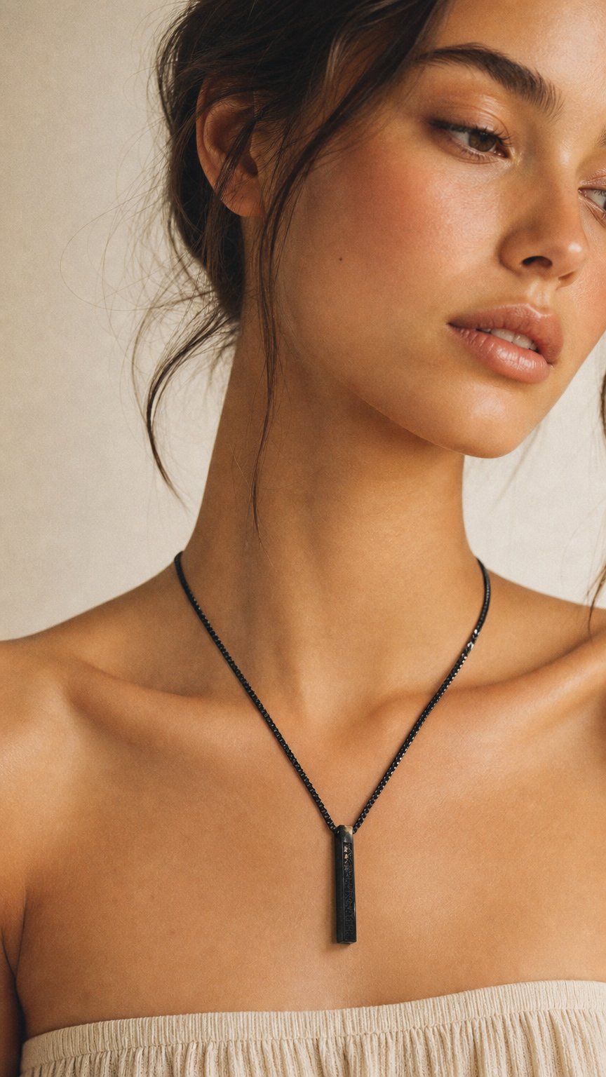 AI product shot of Ayatul Kursi Bar Necklace