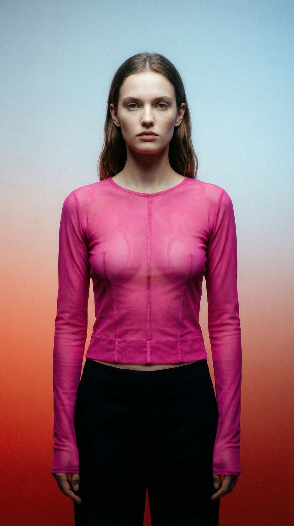 AI product shot of Fine Mesh Long Sleeved Top
