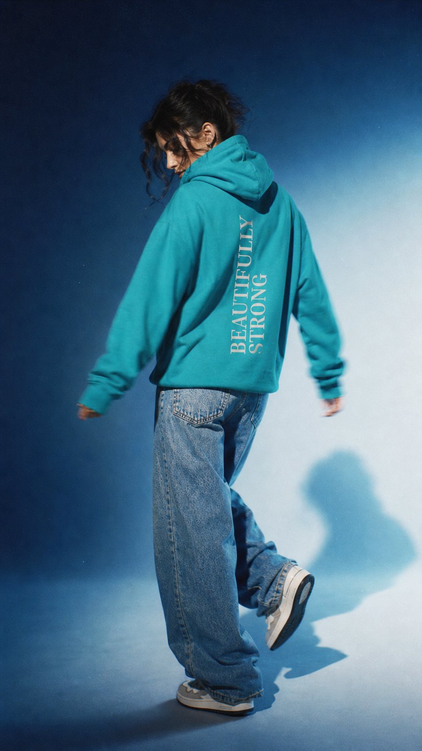 AI product shot of Beautifully Strong Unisex Hoodie, Cozy Pullover, Gift for Her, Motivational Apparel, Everyday Comfort, Casual Wear