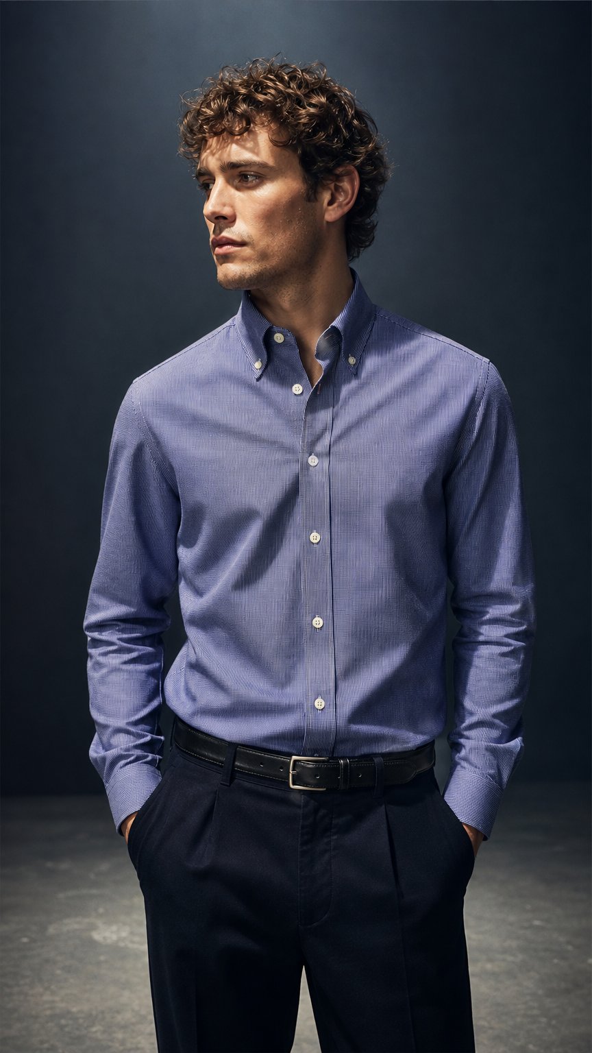 AI product shot of OB2 STUDIO MICRO-CHECK POPLIN | MEN (COBALT)