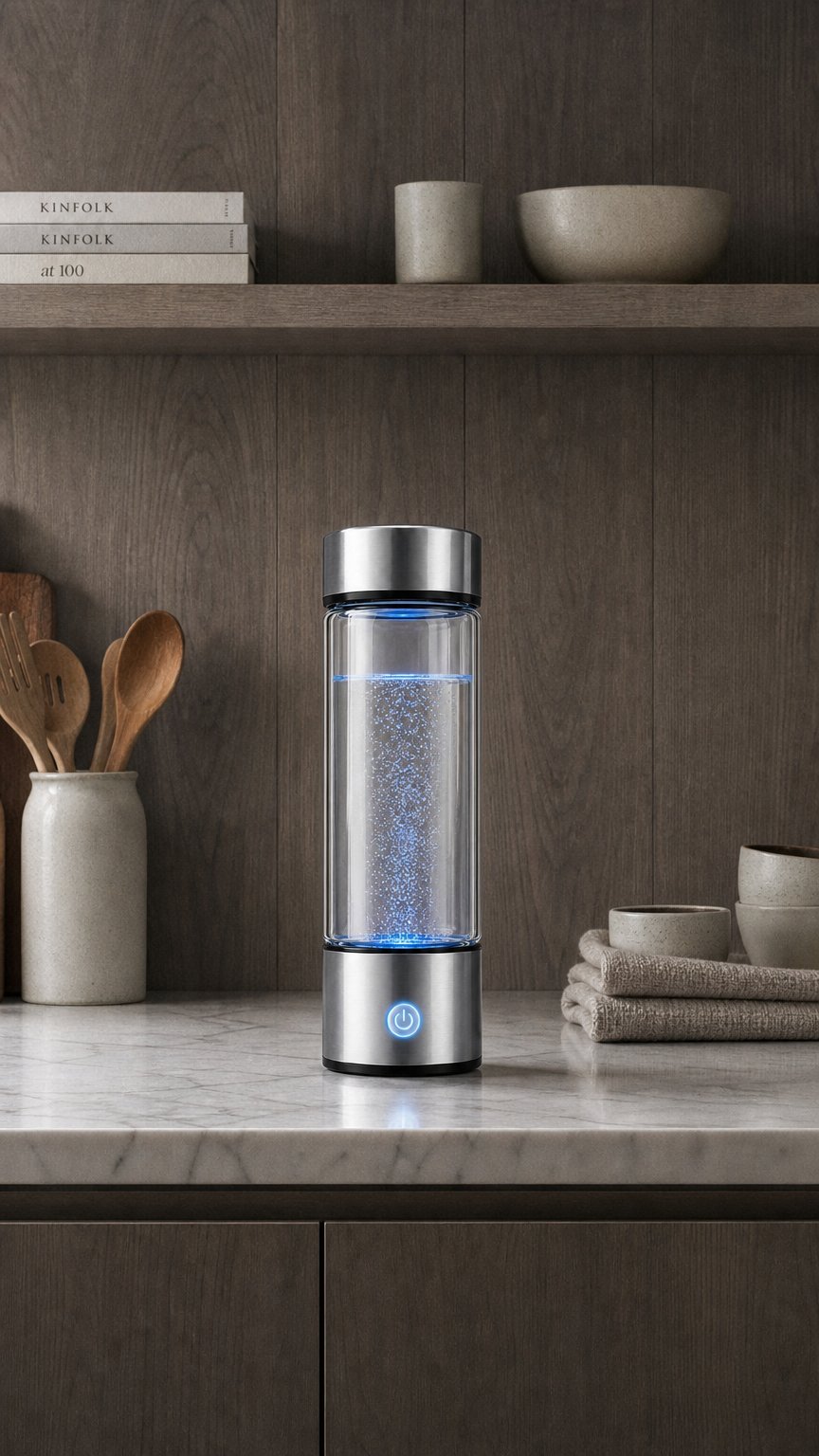 AI product shot of Hydrogen Rich Water Generator Bottle