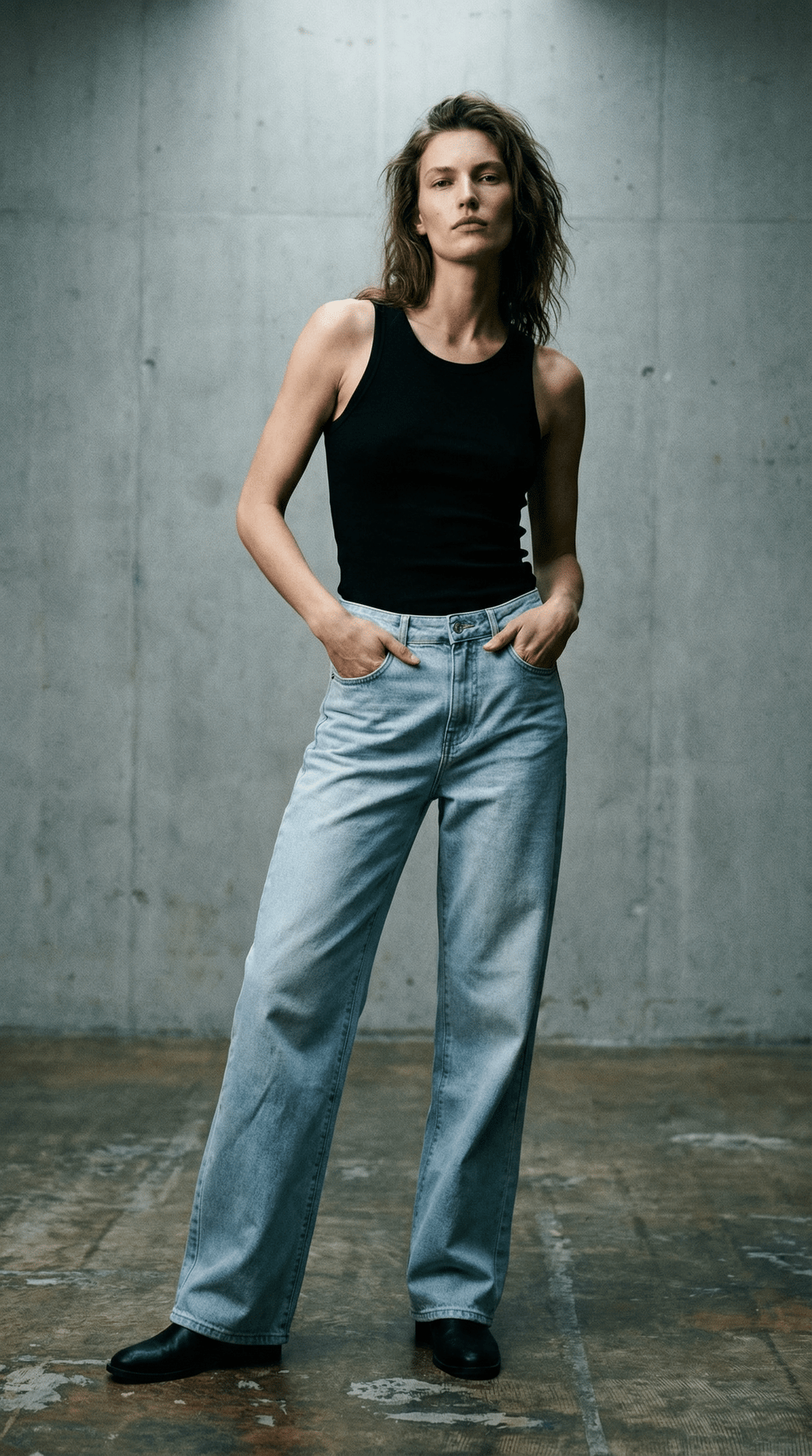 AI product shot of LAVK Wide Leg Jeans – Light Blue Super Stretch