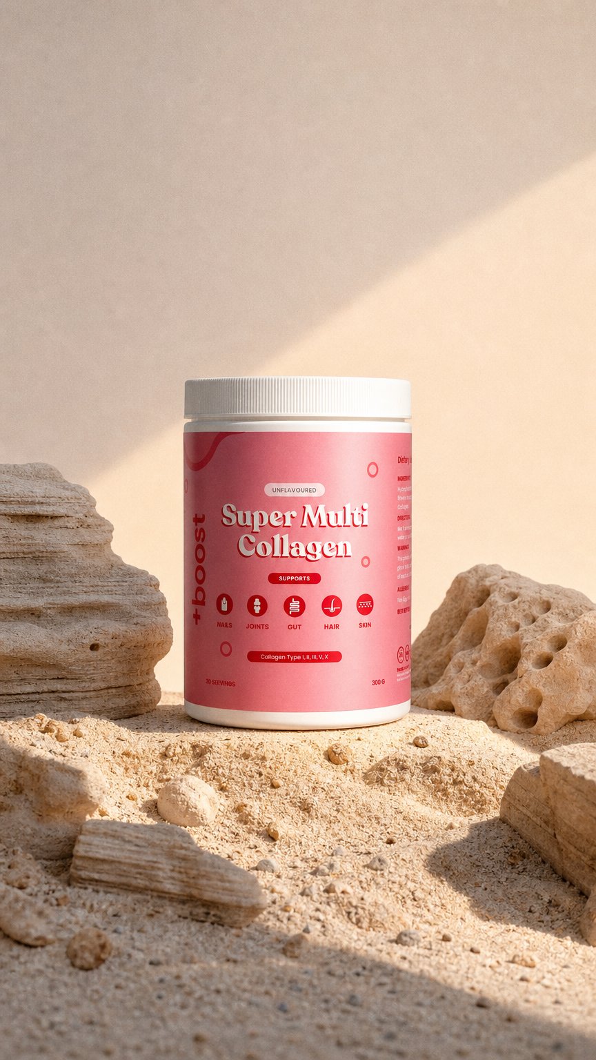 AI product shot of +boost Super Multi Collagen