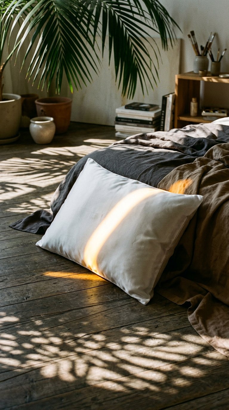 AI product shot of Silk Linen Flip Pillowcase - White