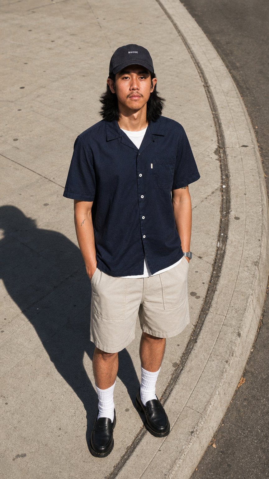 AI product shot of Bhode Cuca Short Sleeve Shirt (Linen) - Midnight Navy Blue