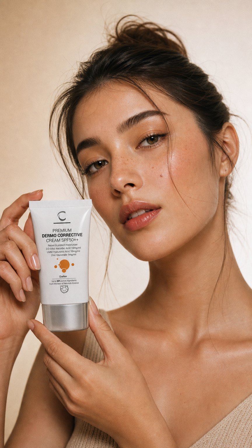 AI product shot of CLINICCARE Premium Dermo Corrective Cream SPF50 Darker