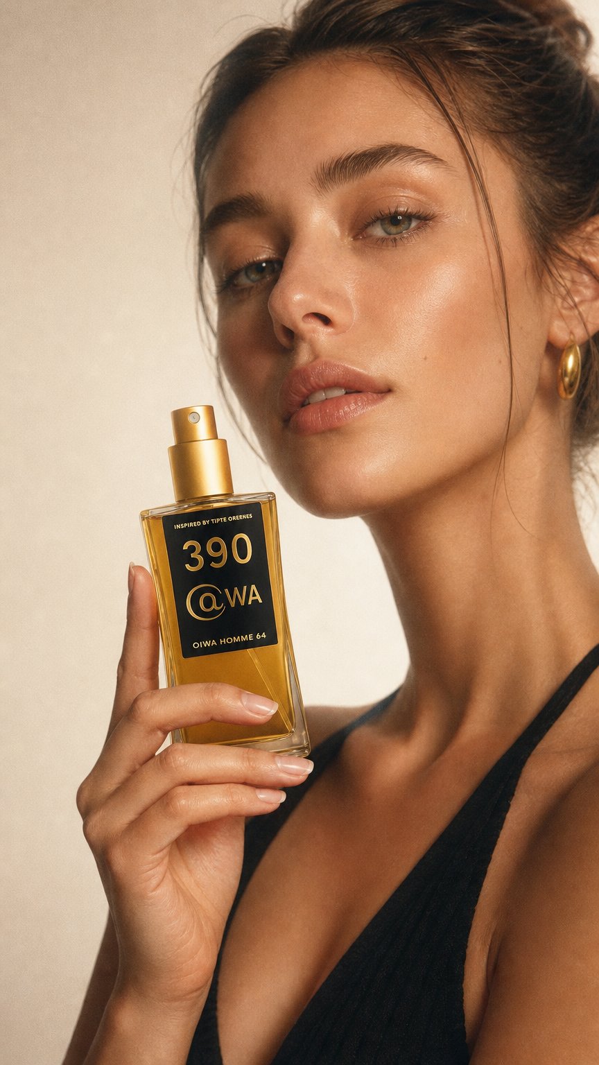 AI product shot of Parfum Qiwa Femme 390 inspiré par Essence Eau de Musc de Narciso Rodriguez