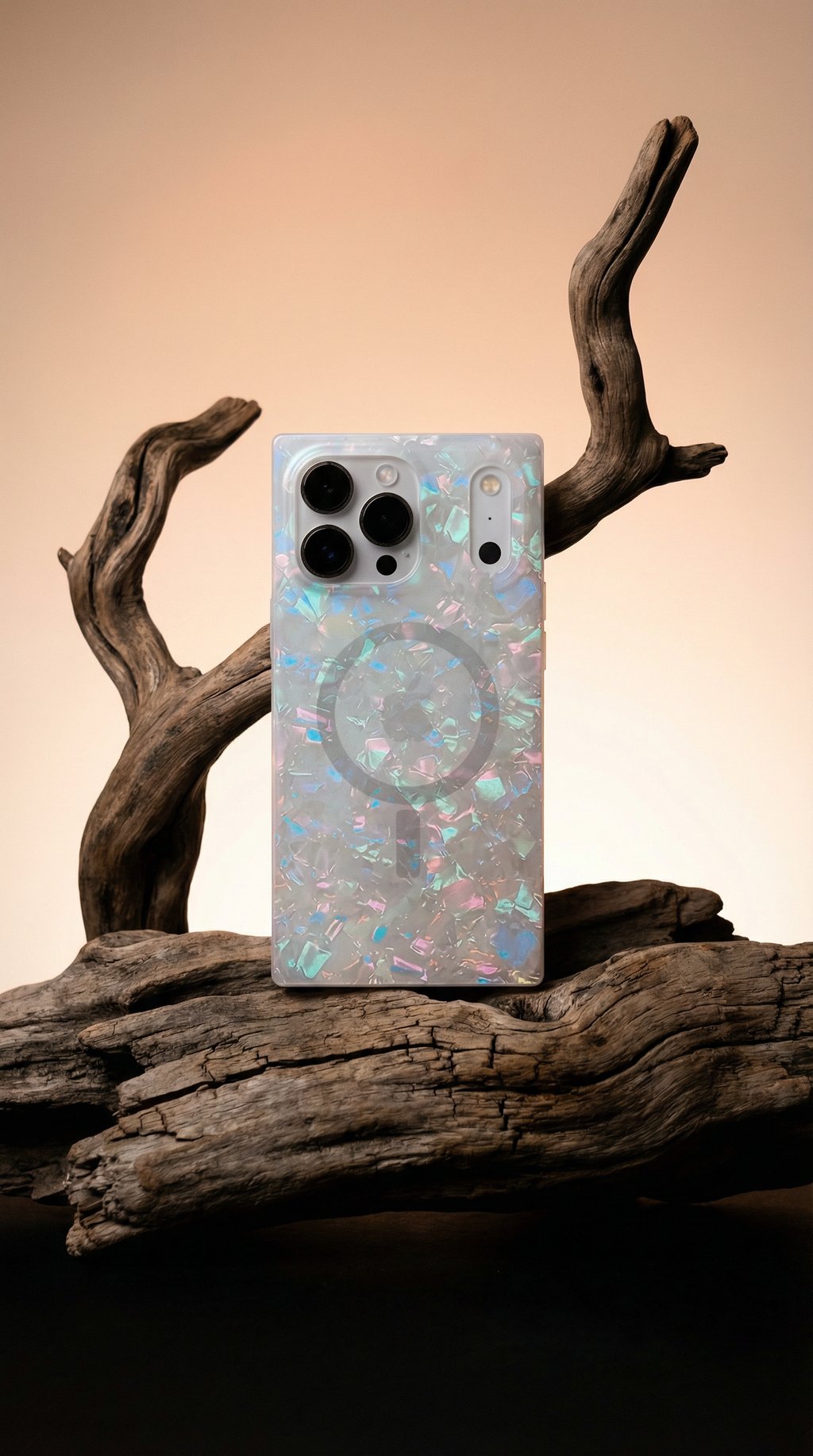 AI product shot of SQUARE® Opal Shell iPhone Case
