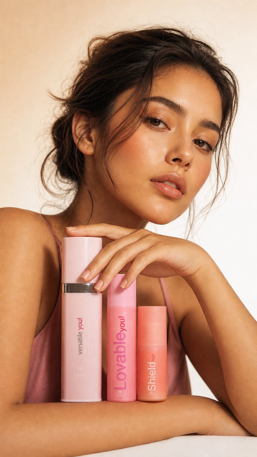 AI product shot of captivating skin kit!《 拭き取りクレンジング ・美容液inクリーム ・UV&下地プライマー》