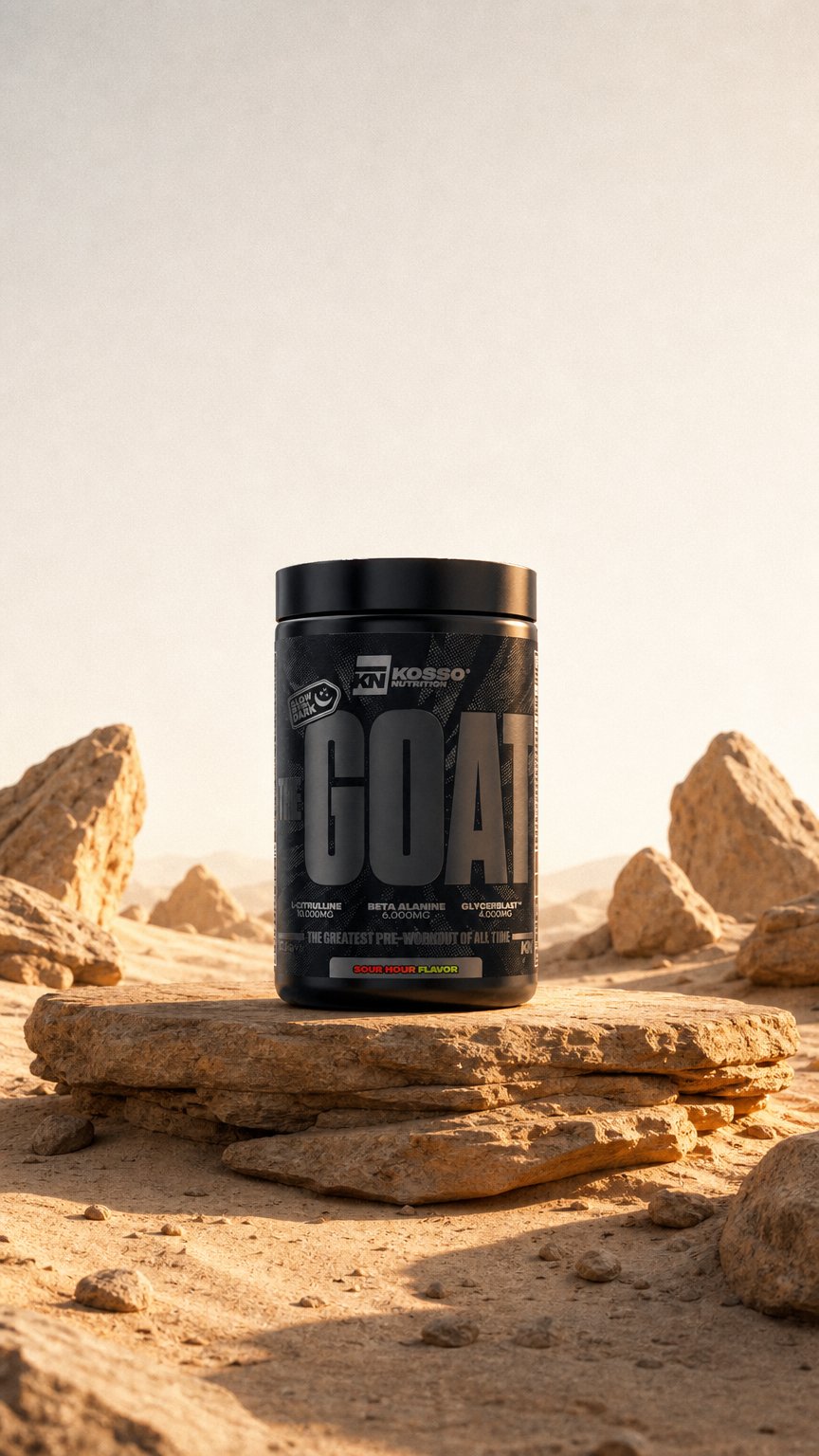 AI product shot of G.O.A.T. ULTIMATE PRE-WORKOUT