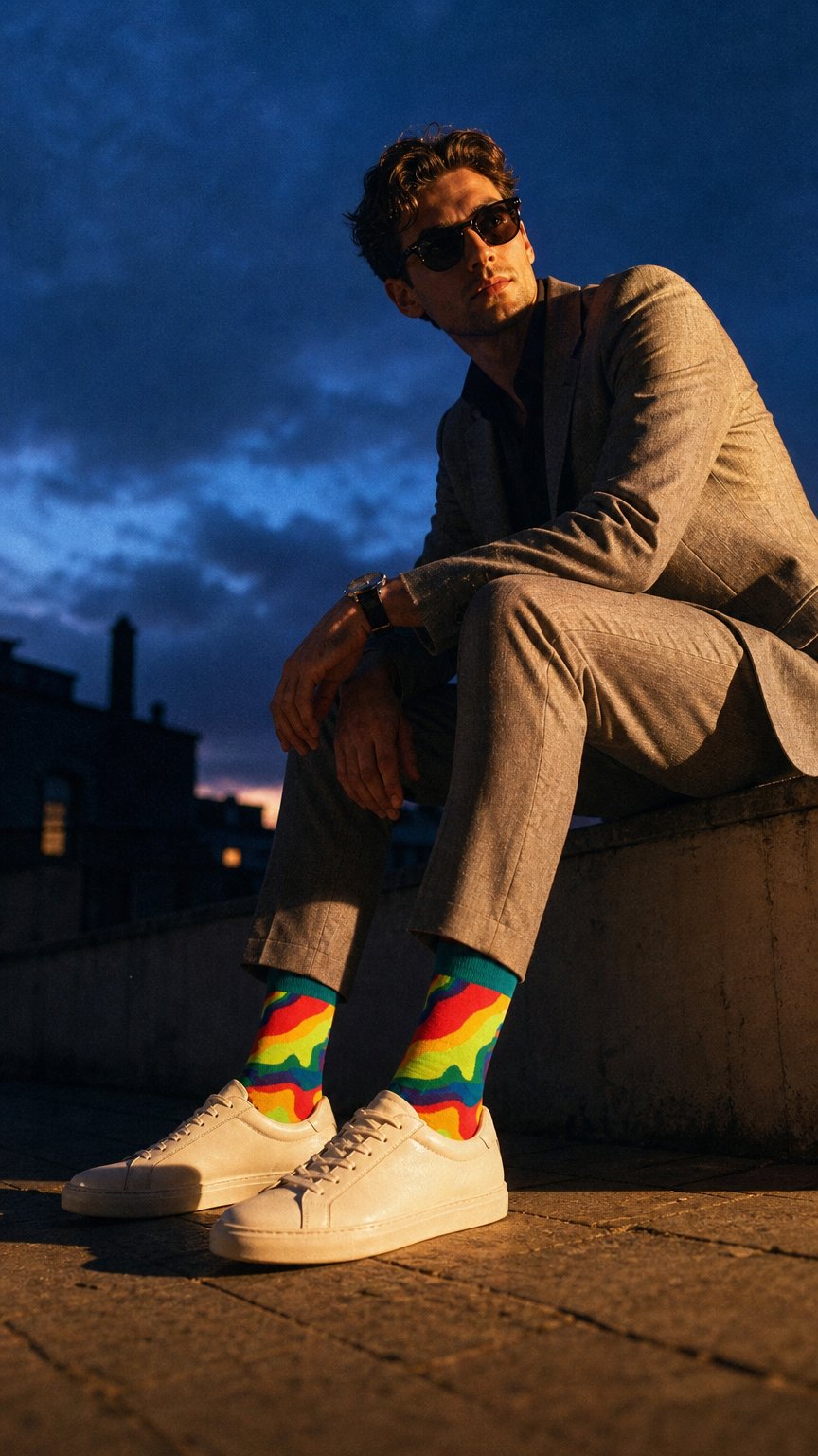 AI product shot of Dynamocks Orange & Aqua Designer Cotton Crew Socks – Radiance