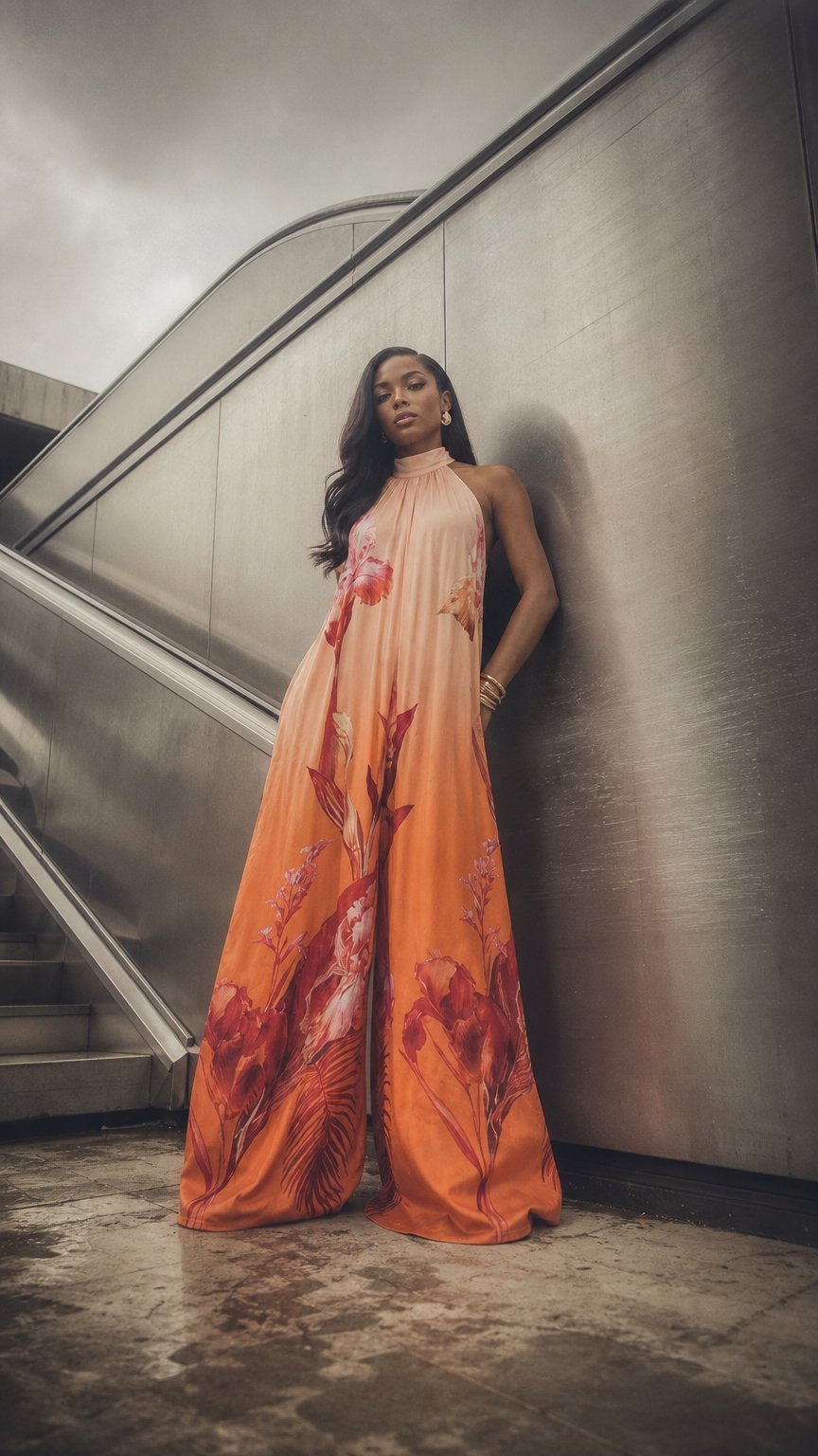 AI product shot of Seraphina Floral Halter Neck Jumpsuit