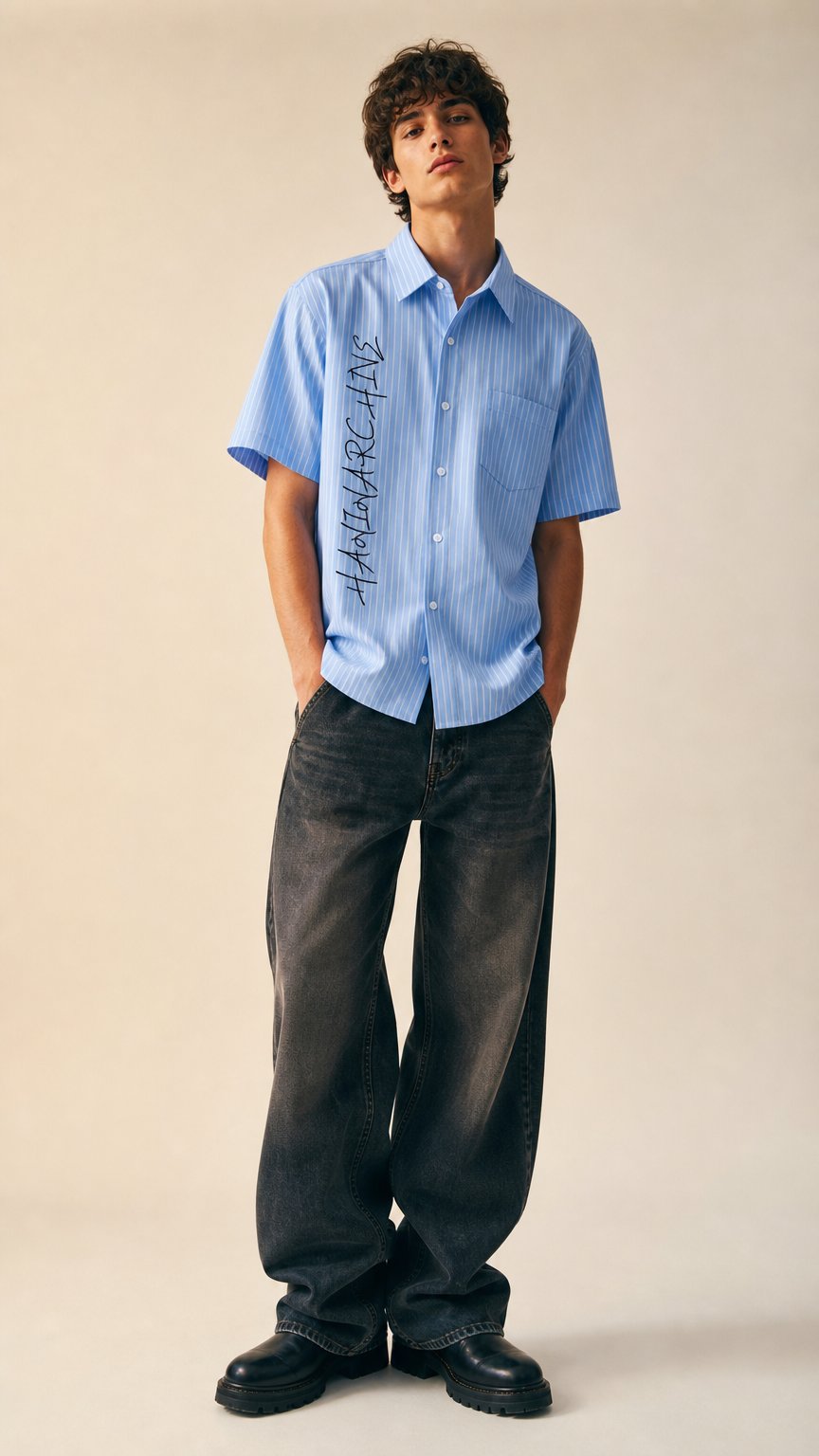 AI product shot of Striped Boxy Short Sleeve Shirt