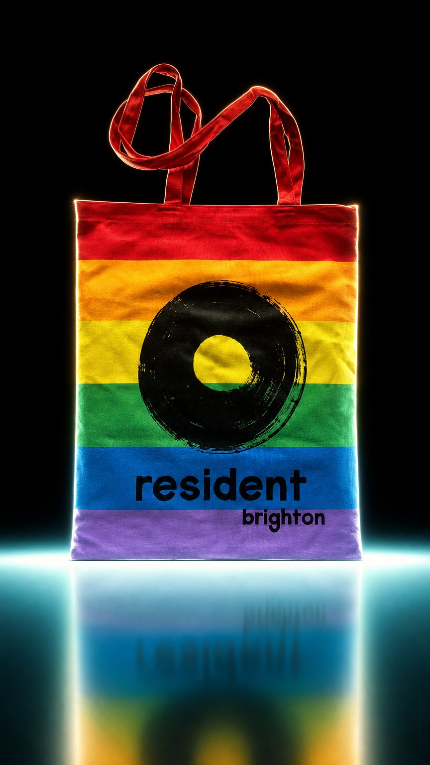 AI product shot of Resident Tote Bag - Rainbow Bag | Black Ink