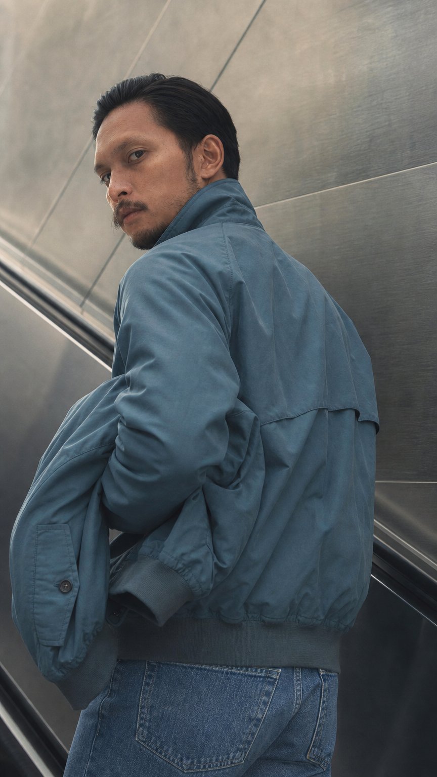 AI product shot of Featherweight Bomber Steel Blue