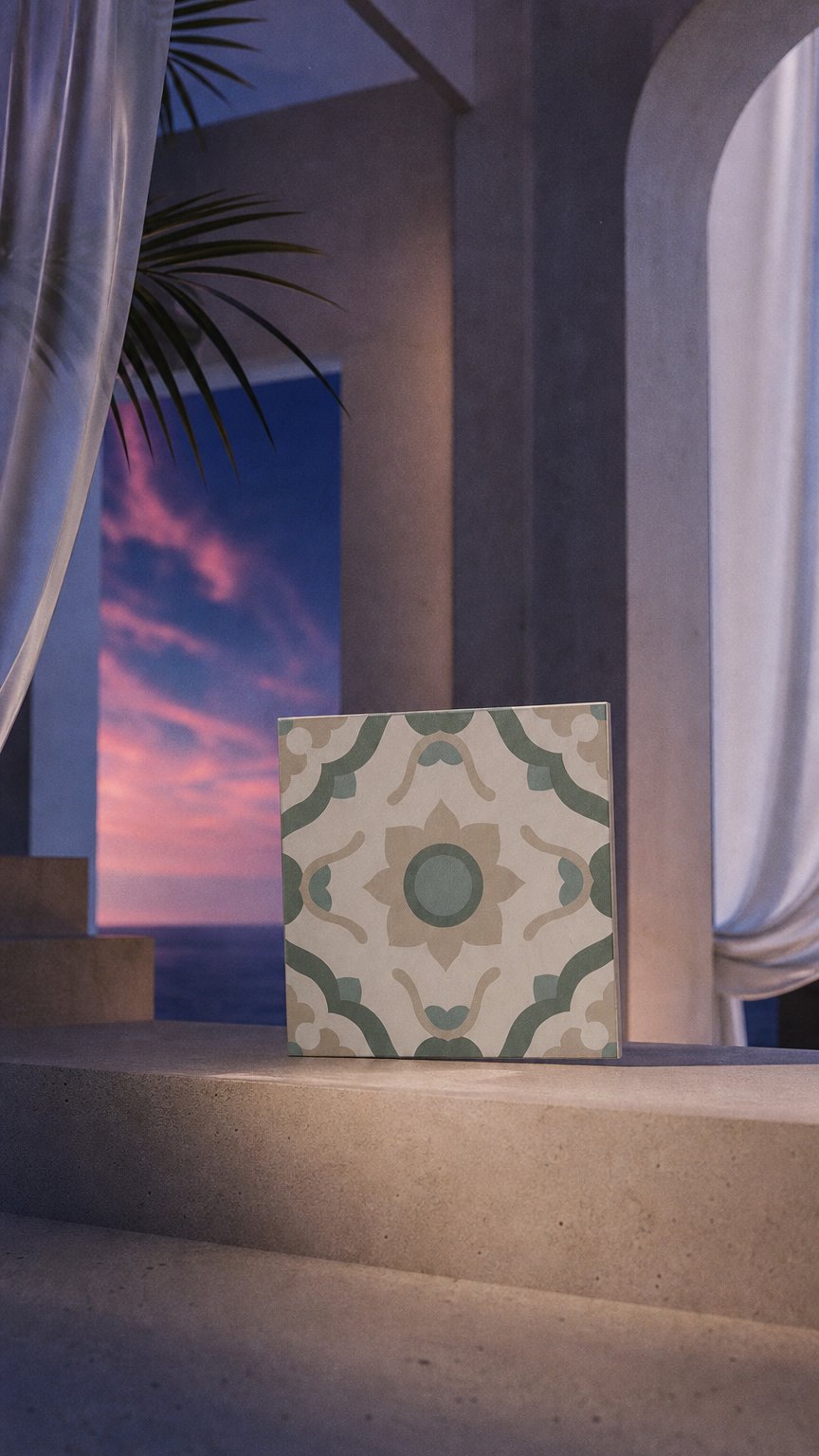 AI product shot of Kaleidoscope Sand Porcelain Tile