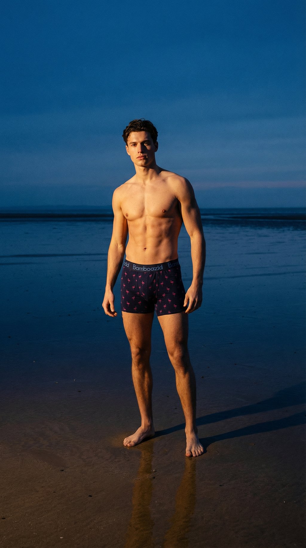 AI product shot of Mens flamingo bamboo trunk - small size only